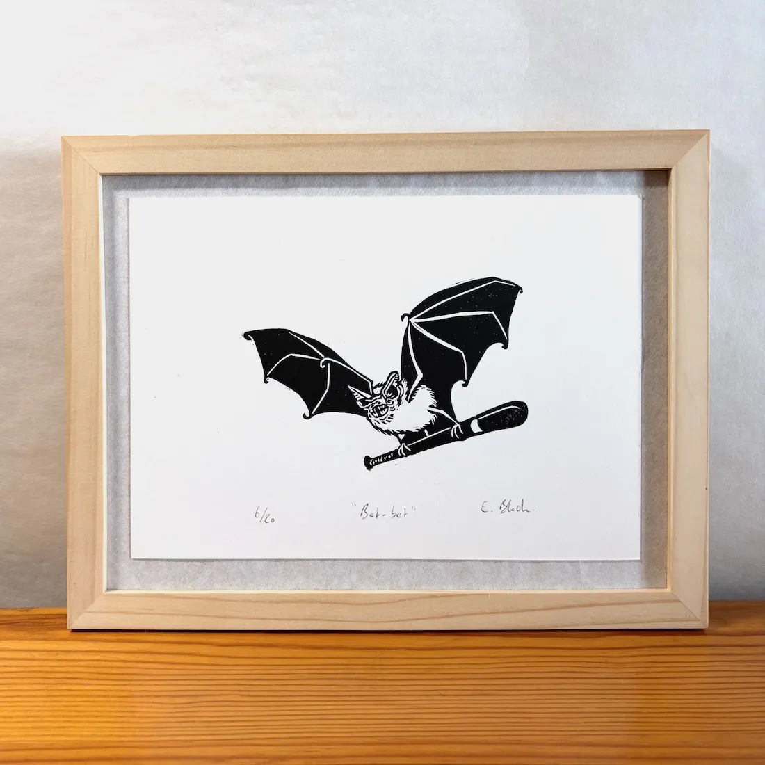 Bat-bat, linogravure originale signée, format A5 © Bloch Prints Studio 1